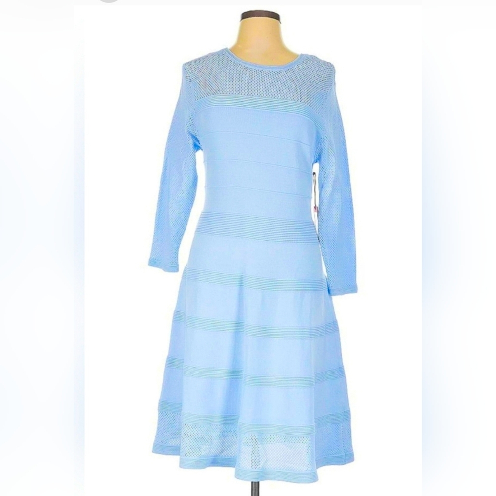 Vince Camuto Periwinkle‎ Blue Textured Knit Fit & Flare Dress Macy's Size L NWT